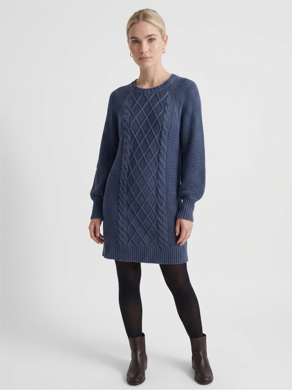 American Eagle Outfitters Cable Knit Mini Dress in Denim Blue